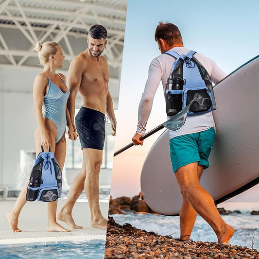 Swim Bag Beach Backpack with Padded Shoulder Strap Mesh Backpack with Wet Pocket for Swimming, Gym