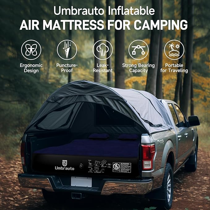 Umbrauto Truck Bed Air Mattress for 6-6.5ft Full Size Truck Beds, Inflatable Pickup Airbed Tent Sleeping Pad with Pump, Repair Patch, Pillows, Carry Bag
