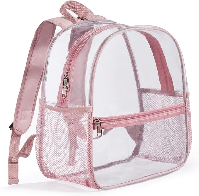ZJIE Mini Clear Backpack 12x12x6 Stadium Approved, Small Transparent Backpack for Women Girls for Sporting Event, Work, School, Music Festival and Concerts (Rose Gold)