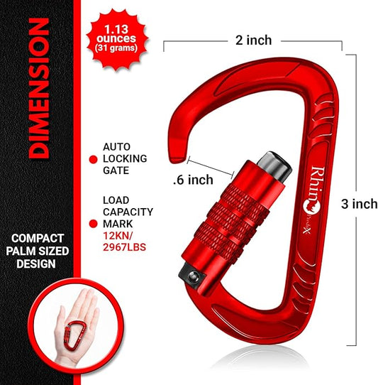 12kN (2697 lbs) Heavy Duty, Locking, Auto Locking, Wiregate Carabiner Clips, for Securing Pets, Outdoor, Camping, Hiking, Hammock, Dog Leash Harness, Keychains