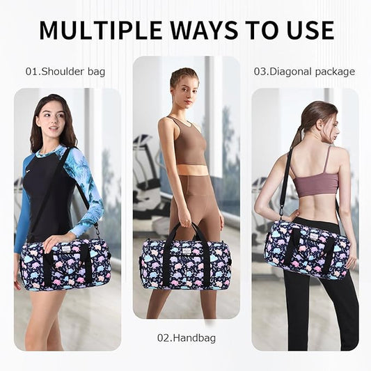 KAMO Travel Duffle Bag, Weekender Bags for Women with Shoe Compartment, Gym Bag for Women with Wet Pocket Workout Dance Tote Bag Personal Item Travel Bag with Trolley Sleeve