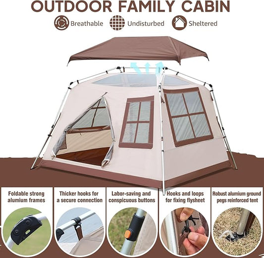 Chihee Camping Tents Freestanding Tent, Family Cabin Tent with Awning Porch 2 Doors 3 Mesh Windows Easy Instant Set up,Ultra Strong Frame Height up to 67" Spacious Great Views,Stargazing at Night