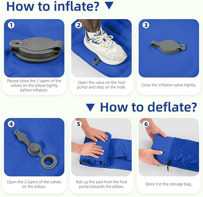 Camping Sleeping Pad, Extra Thick 5 Inch Camping Mat with Pillow Built-in Foot Pump Inflatable Sleeping Pads Compact for Camping Backpacking Hiking Traveling Tent(Blue Grey)