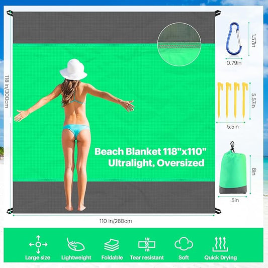 EASYFUN Beach Blanket Sandproof Oversized, 79''×83'' Extra Large Beach Mat, Portable Picnic Mat for Travel Camping Hiking, Lightweight Beach Essentials Family Water Resistant Mat Nylon 210T