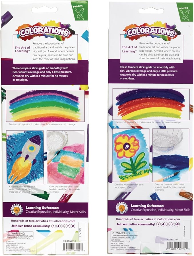 Tempera Paint Sticks, 24 Colors, Silky Smooth Color Application, Classic, Neon & Metallic Colors