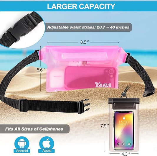 Waterproof Fanny Pack, 2PCS Touchscreen Sensitive Waterproof Phone Pouch, Dry Bag with Adjustable Waist Strap, Water Proof Pouch For Kayaking, Swimming, Boating, Floating, Perfect Beach Essentials