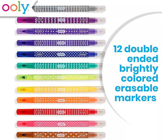 Ooly Make No Mistake Erasable Markers, Stress and Mess Free Marker Pack You Can Erase, Drawing & Coloring Pens for Kids and Adults, Colorful School Supplies for Any Arts & Crafts, Set of 12