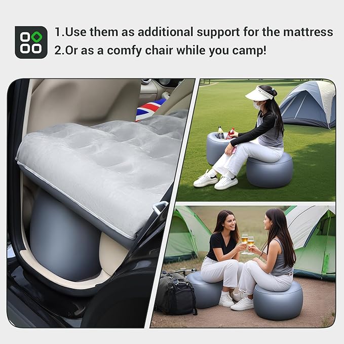 SUV Air Mattress, Thickened Flocked Camping Bed for Car Trunk & Back Seat , Includes Electric Pump & 2 Foot Pedals , Portable Inflatable car Mattress (Gray)