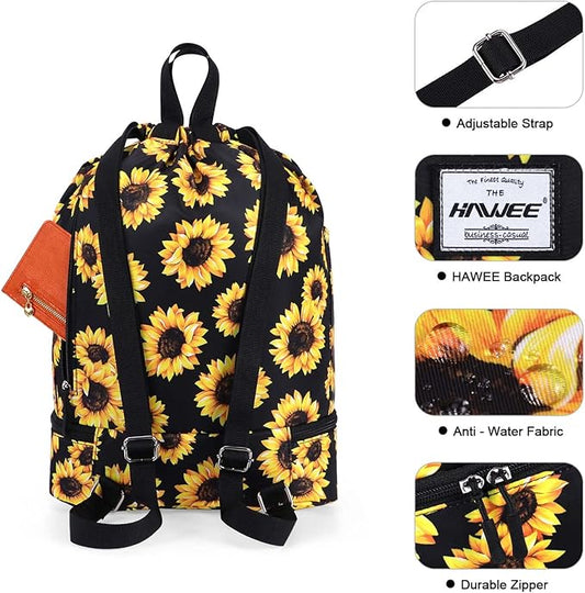 Dry Wet Drawstring Backpack with Shoe Compartment for Women Adjustable Gym Bag