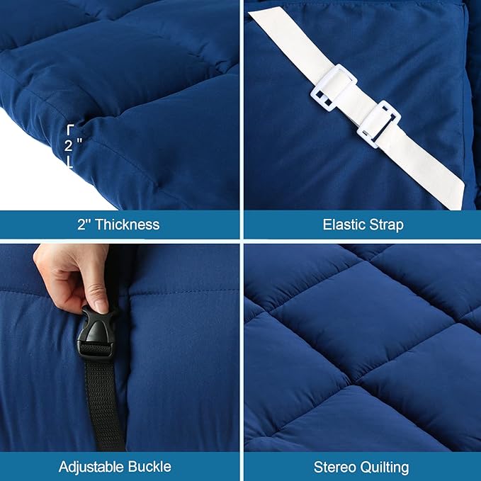 Navy Cot Mattress Topper - Quilted Pads for Camping, 75"x30" for Camp Cot/Rv Bunk/Narrow Twin Beds