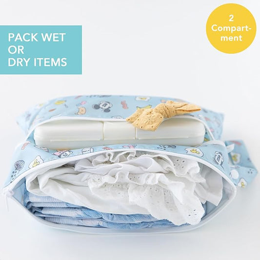 Bumkins Disney Waterproof Wet Dry Clutch Bag for Baby, Travel, Swim Suit, Cloth Diapers, Pump Parts, Pool, Gym Clothes, Toiletry, Hook to Stroller, Daycare, Packing Pouch, Zip Bag, Mickey and Minnie