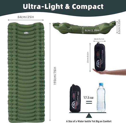 GearDoctors® Ether Ultralight Sleeping Pad 17.5oz – Compact Camping Air Mattress – Inflatable Sleeping Mat for Backpacking, Hiking, Tent, Outdoor Travel