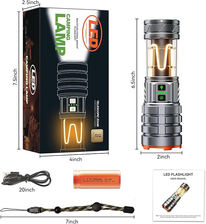 G580 Camping Flashlights,9000Lux 5000mAh Super Bright High Lumens Rechargeable Flashlight with 11 Modes,Waterproof,Adjustable LED Multi-Flashlight for Car,Outdoor,Camping,Walking,Tactical