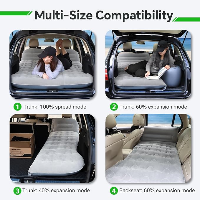 SUV Air Mattress, Thickened Flocked Camping Bed for Car Trunk & Back Seat , Includes Electric Pump & 2 Foot Pedals , Portable Inflatable car Mattress (Gray)