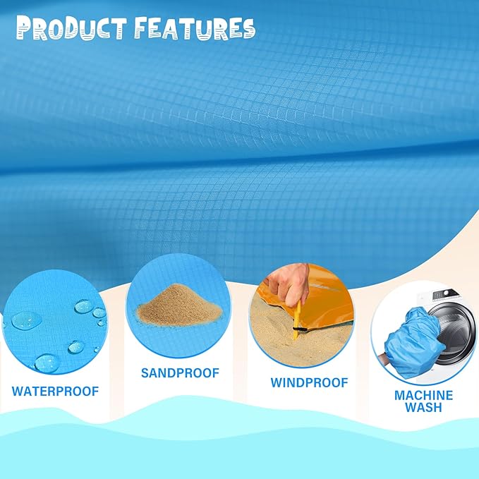 Beach Blanket Waterproof Sandproof 1-7 Adult Oversized 78 '' ร 81 '' Lightweight Durable Compact Sand Free Beach Mat for Travel Camping Hiking Picnic Blanket