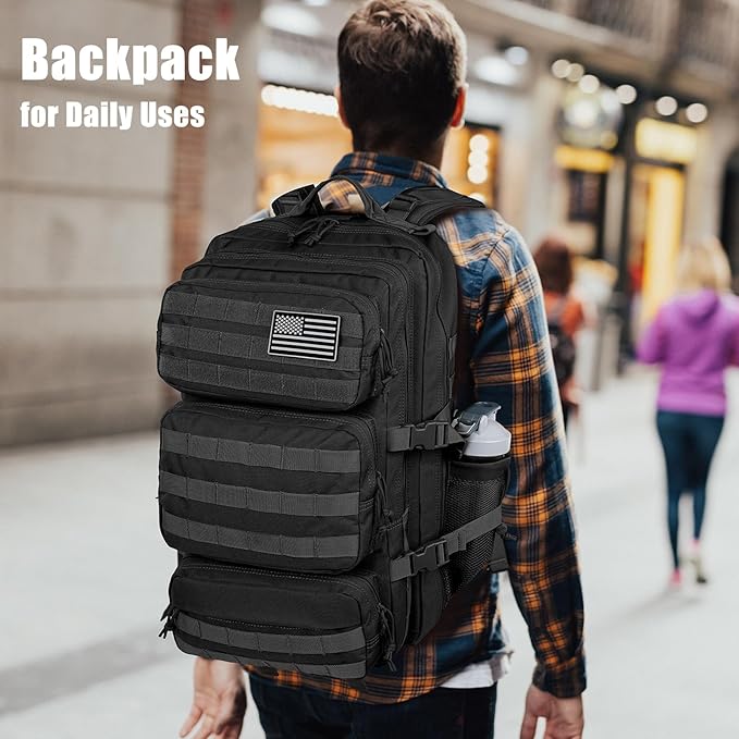50L Military Tactical Backpack Large Day Backpack for Men Molle Army 3 Days Assault Pack Bug Out Bag Water Resistant and Heavy Duty Hiking Treeking Rucksack - Black