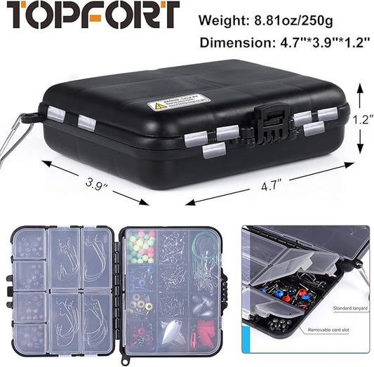 TOPFORT 187/343pcs Fishing Accessories Kit, Organized Fishing Tackle Box with Tackle Included, Fishing Hooks, Fishing Weights Sinkers, Fishing Gear and Equipment, Fishing Gift for Men