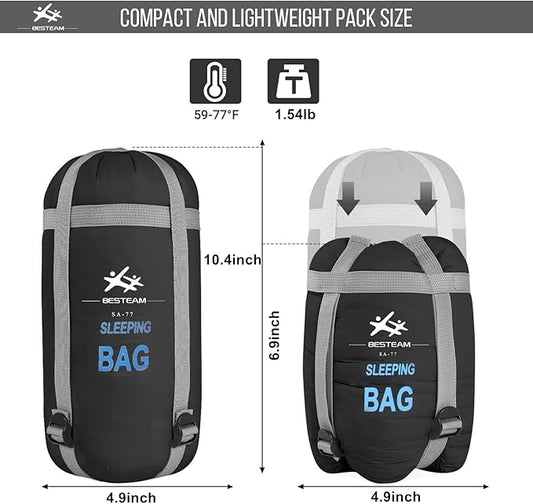 Warm Weather Sleeping Bag - Portable Waterproof Compact Lightweight, Packable for Kids, Teens Adults Camping Backpacking Hiking, Spring Summer Fall