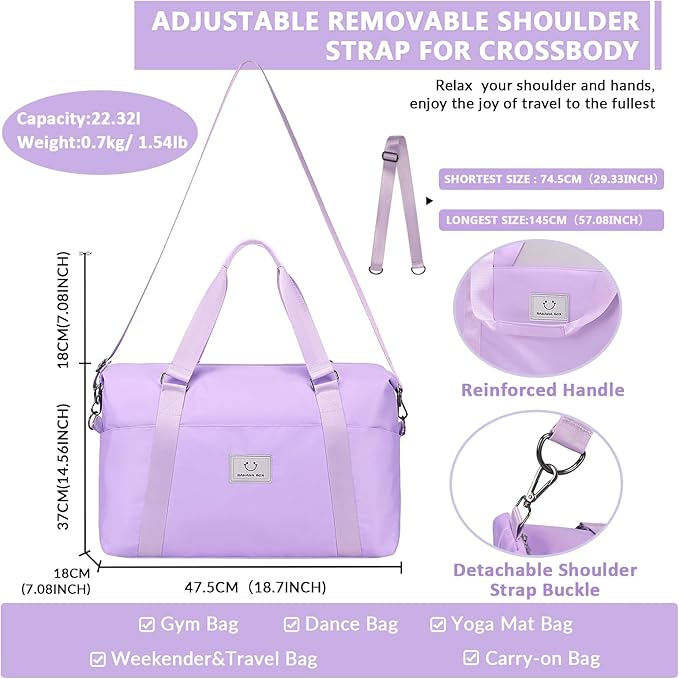 Gym bag for Women, Travel Duffel Bags with Trolley Sleeve, Weekender Overnight Bag, Carry on Tote Bag Dance Bag