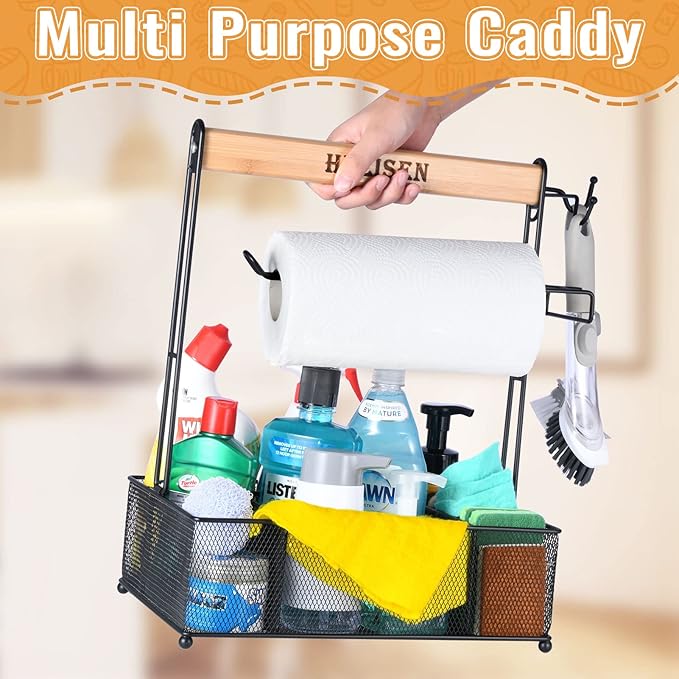 HULISEN Grill Caddy for Outdoor Grill, BBQ Caddy with Paper Towel Holder for Plates, Silverware, Utensils - Picnic & Barbeque & Camping Essentials Accessories for Tailgating, Camper, RV, Backyard