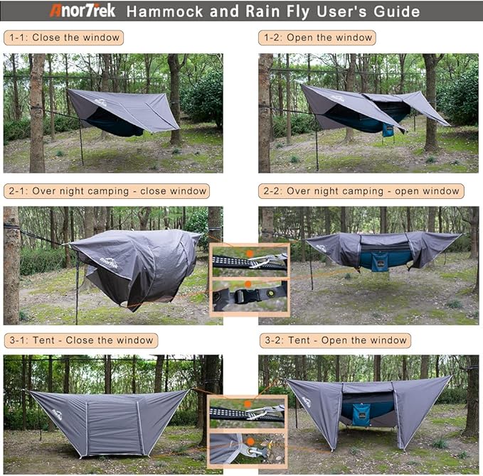 Camping Hammock with Mosquito Net and Rain Fly Tarp, Portable Double Hammock with Two Tree Straps, 230T Nylon Hammock and Waterproof Rain Fly Set for Hiking, Backpacking, Overnight (Green)