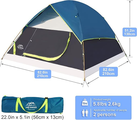 9 Pcs Camping Set,Include 1 Camp Tent,2 Sleeping Bag,2 Sleeping Pad/Camping Mat,2 Single Camping Hammock with 2 Tree Straps,2 Lightweight Bed Blanket for Family Outdoor Activities