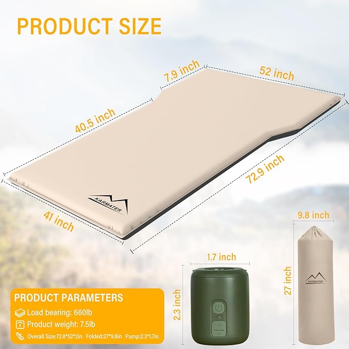 SUV Air Mattress Car Bed Camping, Inflatable Car Camping Pad with Air Pump, Ultrathick Memory Foam Camping Mattress, 9.0 R-Value Insulated Sleeping Pad 2 Person, Camping Mat for Hiking and Backpacking