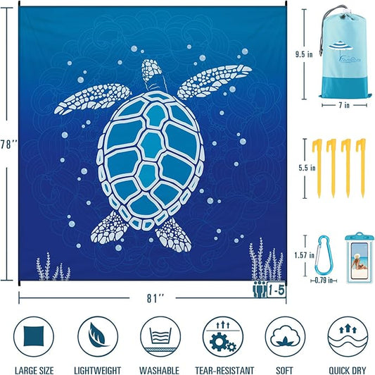 Beach Blanket 78''×81'' 1-5 Adults Oversized,Compact Lightweight Durable Beach Mat for Travel Camping Hiking Picnic Blanket