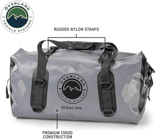 Overland Vehicle Systems Portable Dry Storage Bags (69 Quart Capacity) - Premium 1000D Construction - IPX6 Rated Waterproof Dry Bag - Heavy Duty Buckles with Robust Nylon Straps