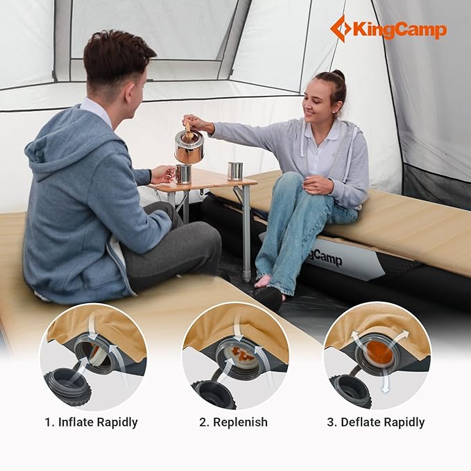 KingCamp Self Inflating Air Mattress, R 6.5 Foam Sleeping Pad for Single Adult 3" Thick Camping Mat Camping Essentials with Perforated Foam Core for Outdoor Tent Cot Car Backpacking (Khaki/Charcoal)