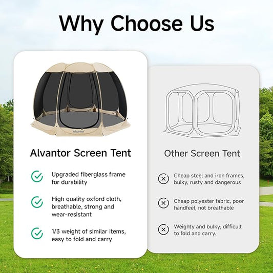 Alvantor Screen House Gazebo, 6-10-15 Person Pop Up Igloo Screened Canopy Tent with Mosquito Netting Sides, Instant UV Resistant Sun Shelter for Garden, Patio, Backyard