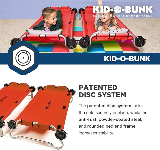 Disc-O-Bed Youth Double Cot Kid-O-Bunk, Modular for Bunk Beds, Dual Cots, or Bench with 2 Carry Bags for Portable Transport