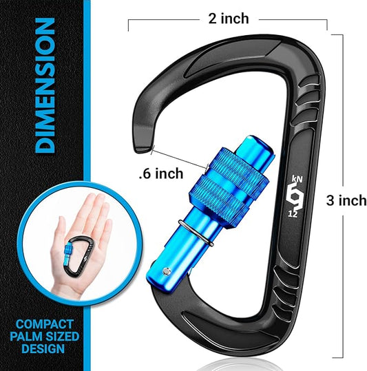 12kN (2697 lbs) Heavy Duty, Locking, Auto Locking, Wiregate Carabiner Clips, for Securing Pets, Outdoor, Camping, Hiking, Hammock, Dog Leash Harness, Keychains