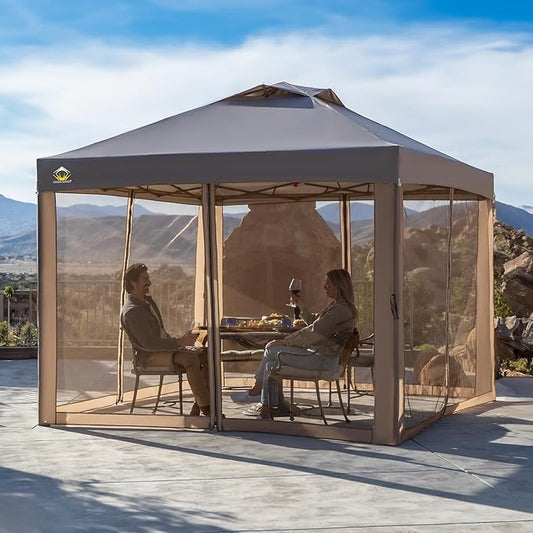 CROWN SHADES Gazebo Mosquito Net for 10 x 10 Pop Up Canopy - Patio Gazebo Mesh Sidewall with Zipper for Outdoor Tent, Garden and Backyard (4 Packs,Khaki)