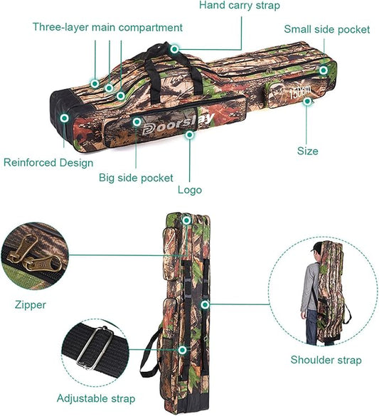 doorslay Portable Folding Fishing Tackle Storage Bags Oxford Fishing Rod Case Fishing Pole Bag Carry Organizer Outdoor Waterproof Fishing Bag
