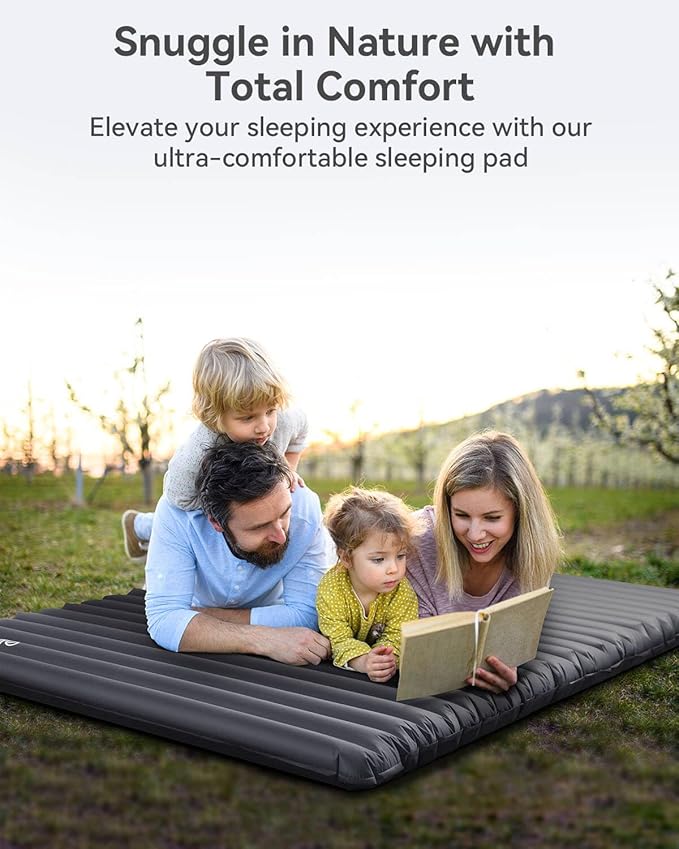 Hikenture Camping Mattress 2 Person Double Sleeping Pad for Camping, 4" Extra-Thick Inflatable & Ultralight Sleeping Air Mat for Backpacking, Hiking (Grey Pumpsack, Semi Double(79 * 47.5 in))