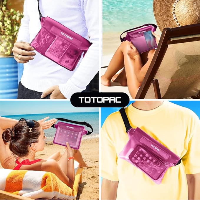2-Pack Waterproof Fanny Pack, Phone Pouch with Waist Strap, 9x6.7 Inch Dry Bag for Phone, Cash, and Valuables – for Swimming, Kayaking, Boating, Snorkeling, and Water Sports (2, Pink + Grey)