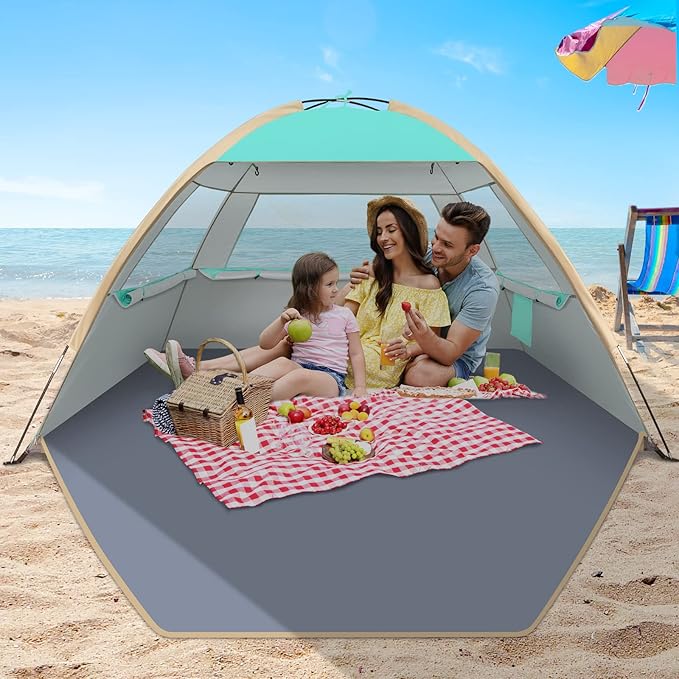Gorich Beach Tent Sun Shelter for 3/4-5/6-7/8-10 Person with UPF 50+ UV Protection, Lightweight & Easy Setup Beach Shade Canopy, Portable Beach Shade Tent Beach Cabana