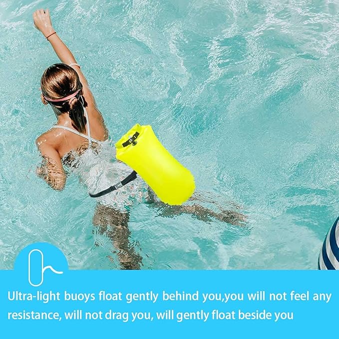 YW 2 Pack 20L Waterproof Dry Bags Swim Bouy Float Swimming Marine Safety Inflatable Bubble Bag Visible with Storage Space & Adjustable Waist Belt,Lightweight for Swimmer,Training,Kayaking,Snorkeling