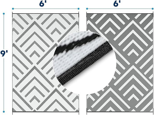 Kohree RV Outdoor Rugs 6x9, Patio Rugs Outdoor Waterproof Camping Mat, Indoor Outdoor Carpet with 4 Loops for Patio, Camping, Backyard, Picnic, Grey