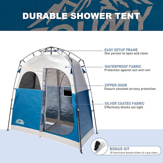 Instant Pop-up Camping Shower Tent Privacy Shelter with 1 Room/2 Rooms, Portable Outdoor Shower, Changing Room, Sun Shelter for Camping, Beach Hiking, and Fishing