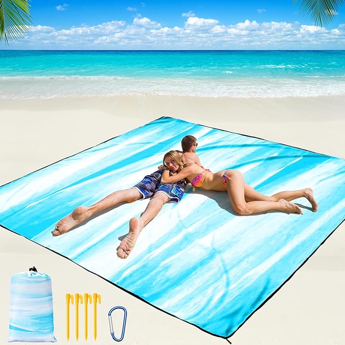 Beach Blanket Waterproof Sandproof Beach Mat 79โx 83โ for 1-4 Adults Quick Drying Durable Outdoor Picnic Mat for Beach Festival Travel Camping Hiking (TINTING-BL&W, 79"ร83"(4 Person))