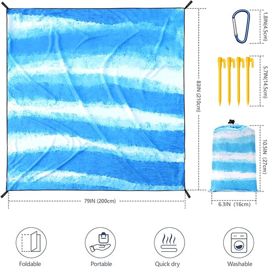 Beach Blanket Waterproof Sandproof Beach Mat 79" X 83" /10'x9'for 2-8 Adults Quick Drying Outdoor Picnic Mat Beach Accessories for Travel, Camping, Hiking
