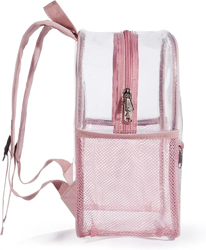 ZJIE Mini Clear Backpack 12x12x6 Stadium Approved, Small Transparent Backpack for Women Girls for Sporting Event, Work, School, Music Festival and Concerts (Rose Gold)