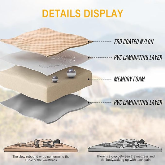 SUV Air Mattress Car Bed Camping, Inflatable Car Camping Pad with Air Pump, Ultrathick Memory Foam Camping Mattress, 9.0 R-Value Insulated Sleeping Pad 2 Person, Camping Mat for Hiking and Backpacking