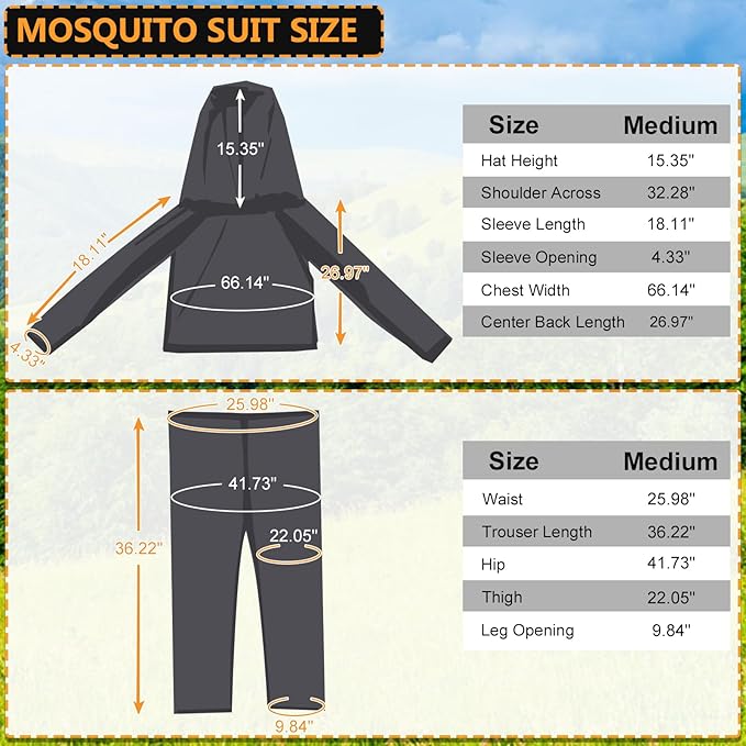 South to East Mosquito Suit - Net Bug Mesh Pants & Jacket with Hood for Outdoor Protection from Bugs, Flies, Gnats, No-See-Ums & Midges - Mosquito Clothing for Men & Women with Carrybag, M Size