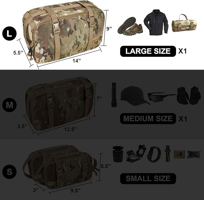 4 Set Tactical Packing Cubes ,Compressible Mesh Duffle Storage Bag,Portable Edc Molle Pouch Organizer.