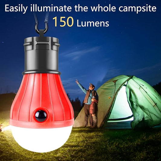 PEMOTech Camping Lantern 4 Pack, 4 Lighting Modes LED Camping Lights Bulbs with Clip Hooks, Waterproof Portable Battery Operated Emergency Tent Lights for Outdoor Camping Hiking Fishing Hunting
