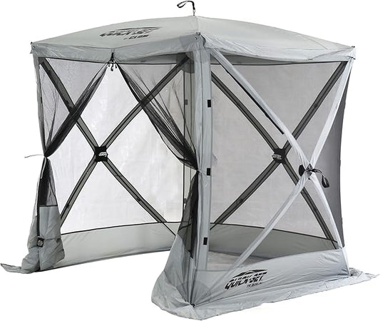 CLAM Quick Set Traveler 6 x 6 Ft Portable Outdoor 4 Sided Canopy, Gray + CLAM Quick Set Screen Hub Tent Wind & Sun Panels, Accessory Only, Gray