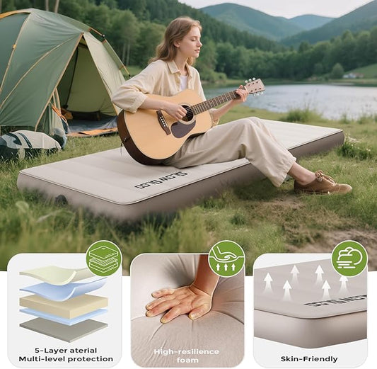 Self-Inflating Sleeping Mats for Camping 4in Ultra-Thick Foam Sleeping Pad Inflatable Camping Mattress with Pump Sack, Portable Camping Pad for 4-Season, Cream